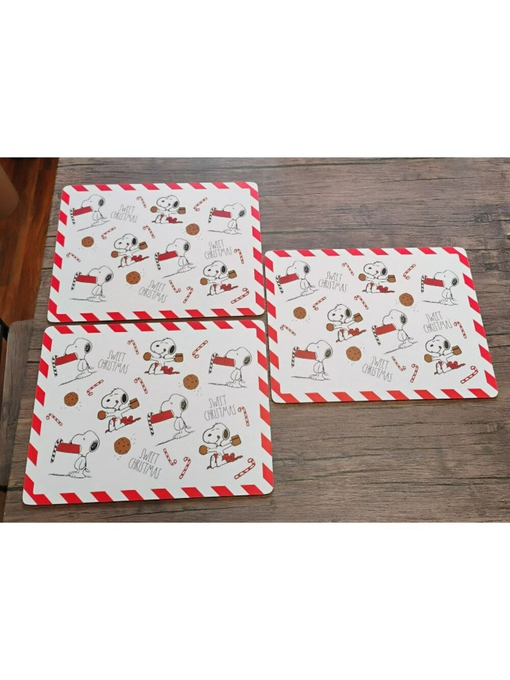 Peanuts X Rae Dunn Sweet Christmas Snoopy Placemats Set Of 3 Cork Back 16"x12"